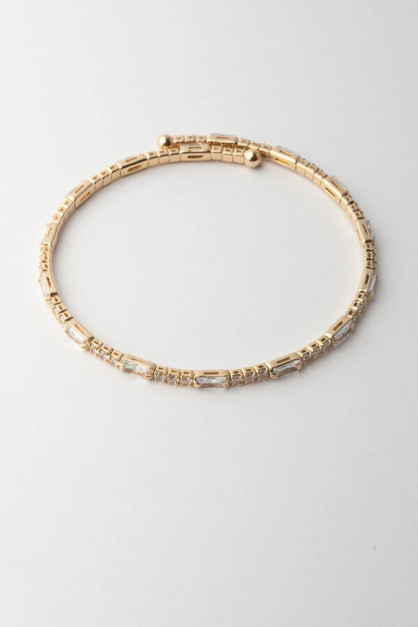 Pulseira Dourada Zircônias Baguete