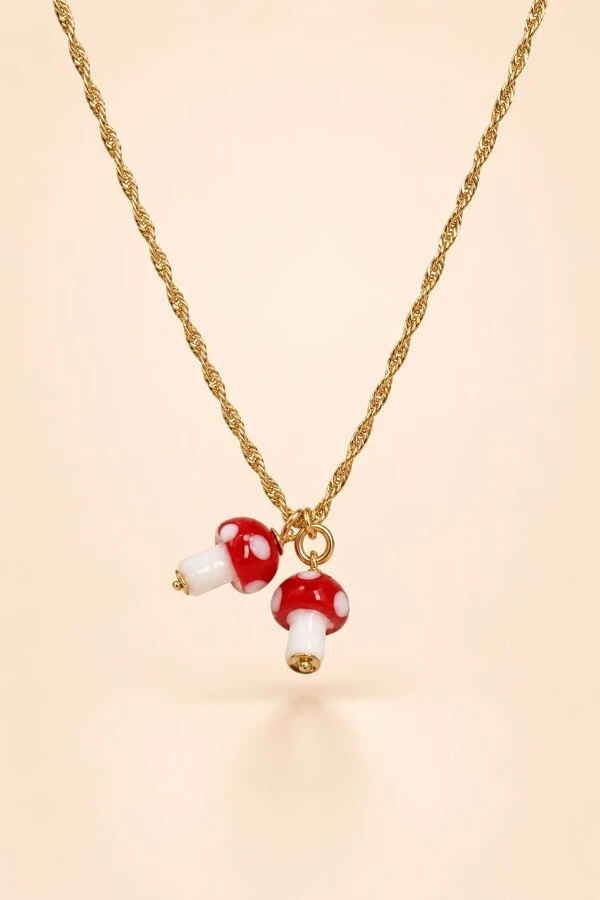 Pingente Duplo Mini Cogumelo Banho Ouro 18K