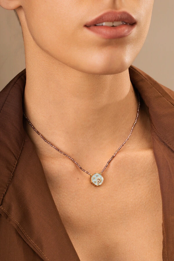 Colar Luna Mini Zircônia Lilás Banho Ouro 18K