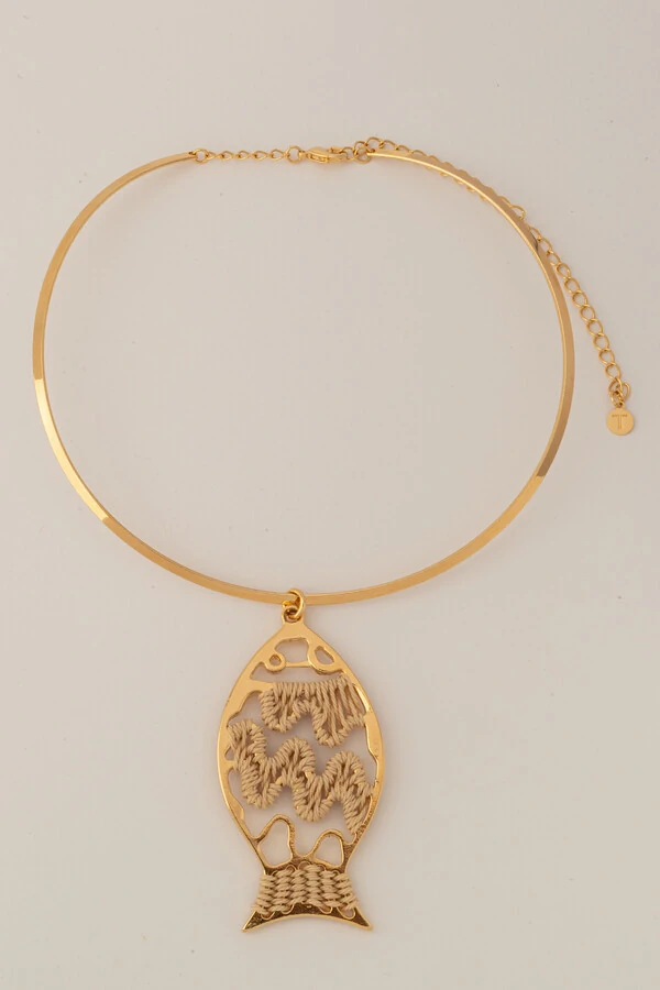 Colar Aro Dourado Peixe Palha
