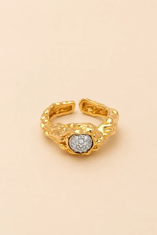 Anel Dourado Lava Zircônia Cristal