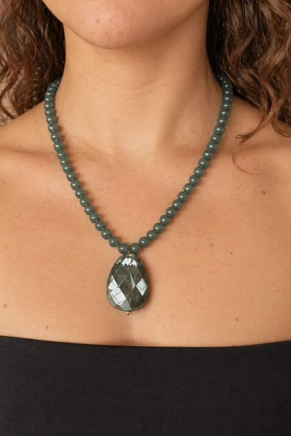 Colar Jade Agatha Musgo Banho Ouro 18K