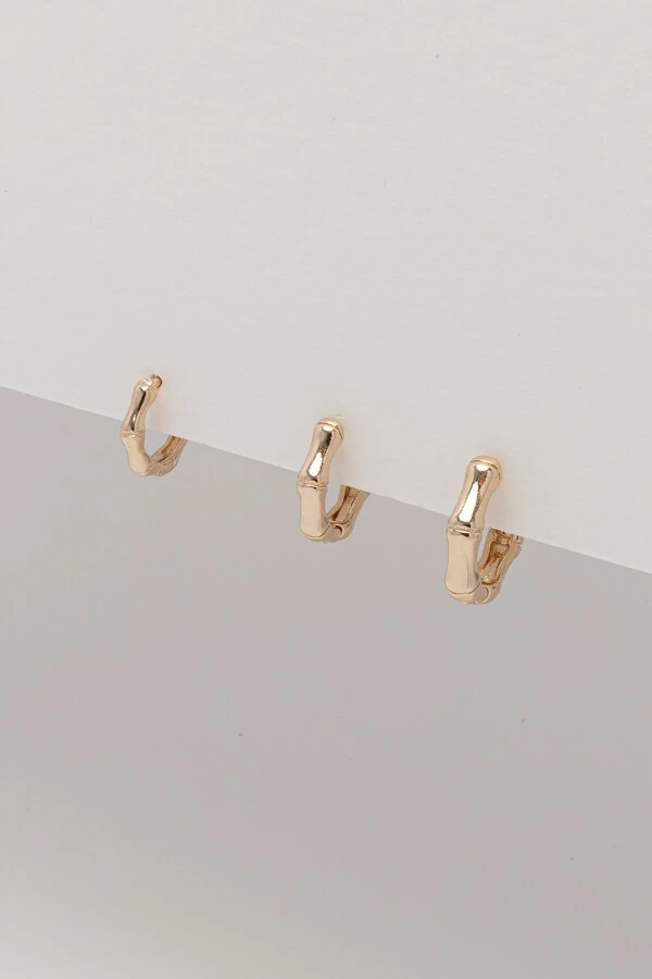 Brinco Trio Argola Bambu Banho Ouro 18K