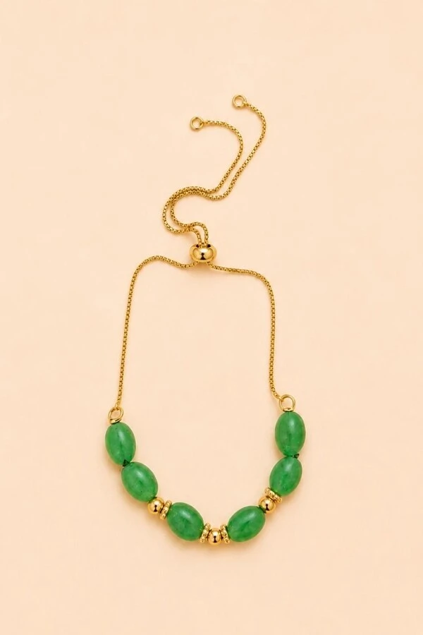 Pulseira Luna Jade Verde Banho Ouro 18K