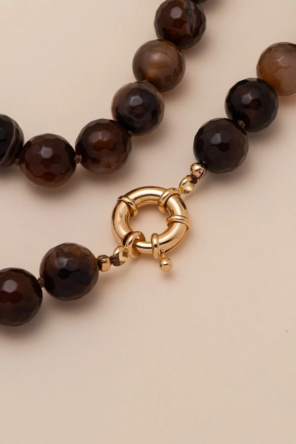 Colar Vera Agatha Mescla Marrom Banho Ouro 18K