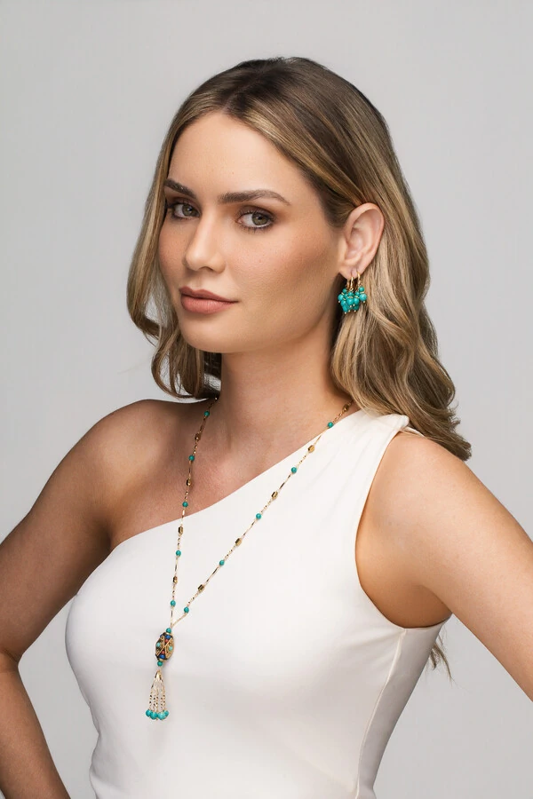 Brinco Argola Capri Turquesa Banho Ouro 18K
