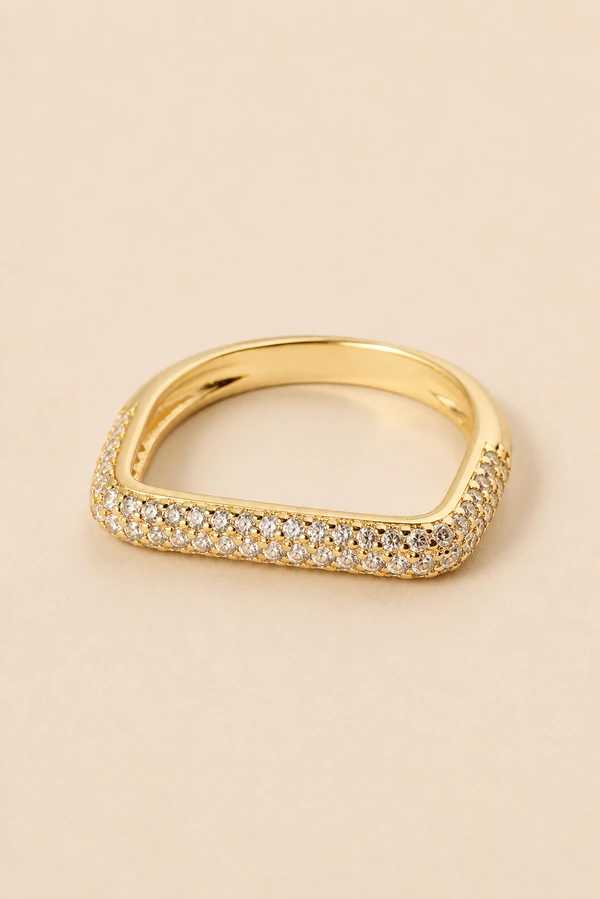 Anel Quadrado Zircônia Banho Ouro18K