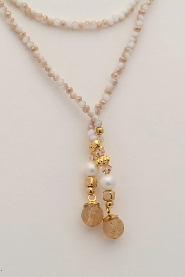 Colar Gravata Cristais Rutilo Banho Ouro 18K