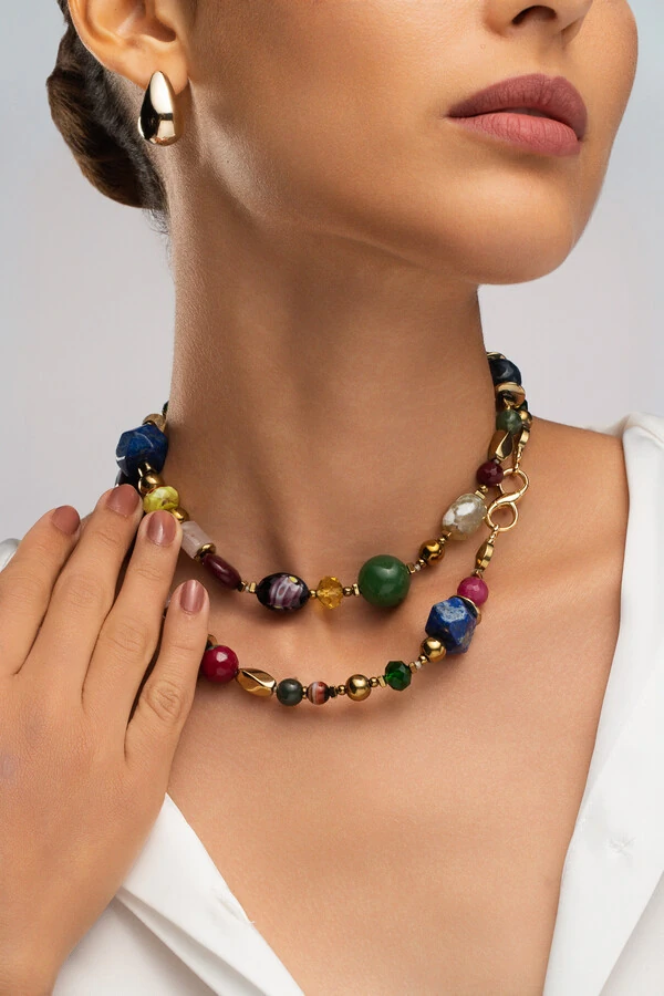 Colar Afeto Pedras Banho Ouro 18K