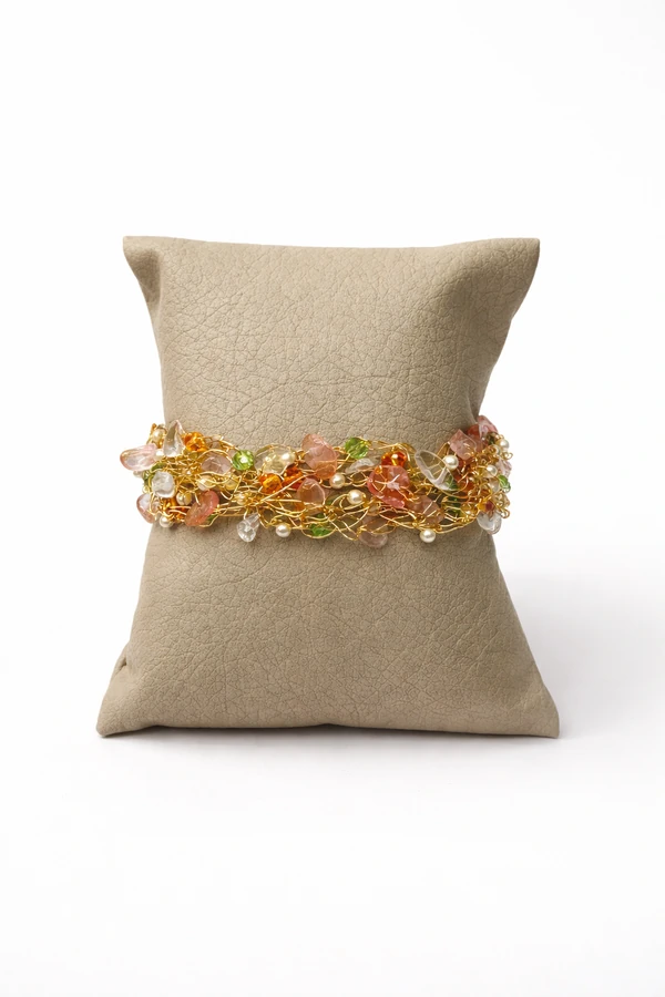 Pulseira Crochê Dourada Color