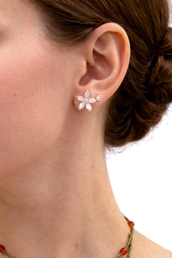 Brinco Flor Zircônia Cristal Banho Ouro 18K