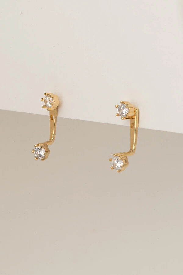 Brinco Dupla Zircônia Banho Ouro 18K