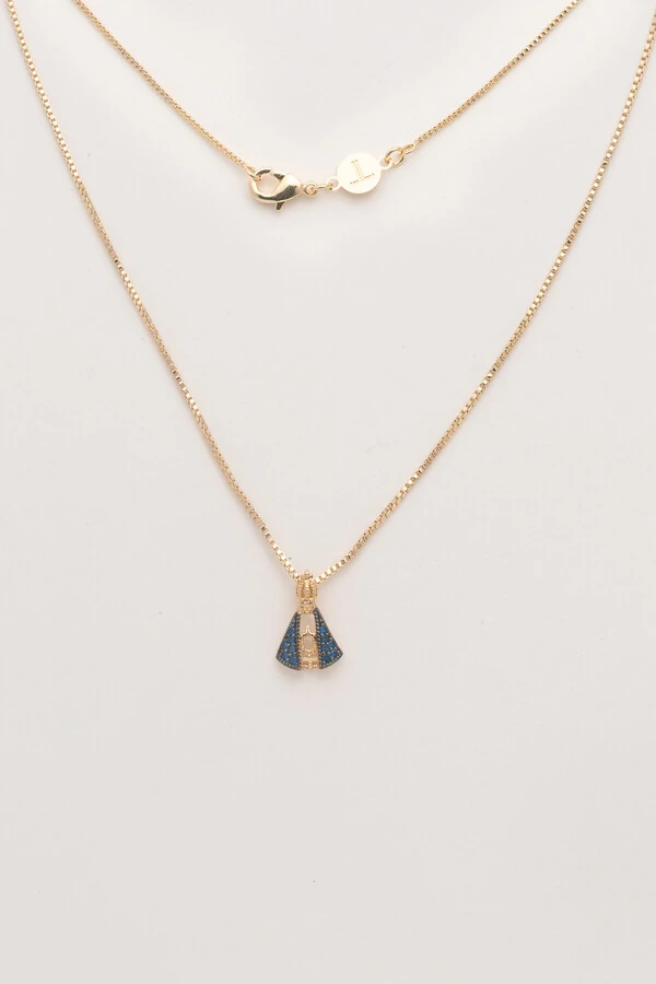 Colar Nossa Senhora PP Manto Azul Banho Ouro 18K