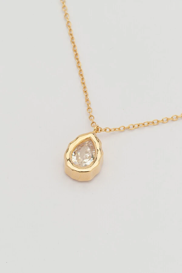 Colar Longo Dourado Gota Zircônia