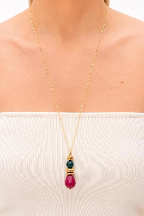 Colar Ayala Longo Jade Ruby Banho Ouro 18K