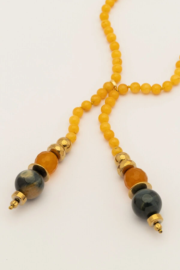 Colar Gravata Nautic Jade Amarela Banho Ouro 18K