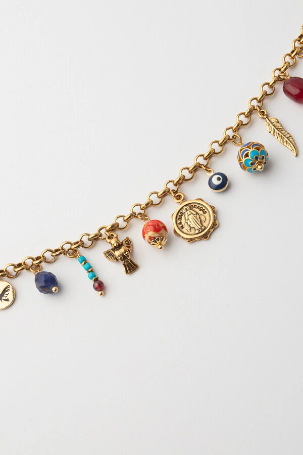 Pulseira Boho Pingentes Ouro Vintage