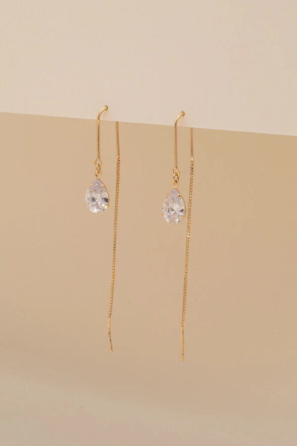 Brinco Dourado Biarritz Fio Gota Zircônia