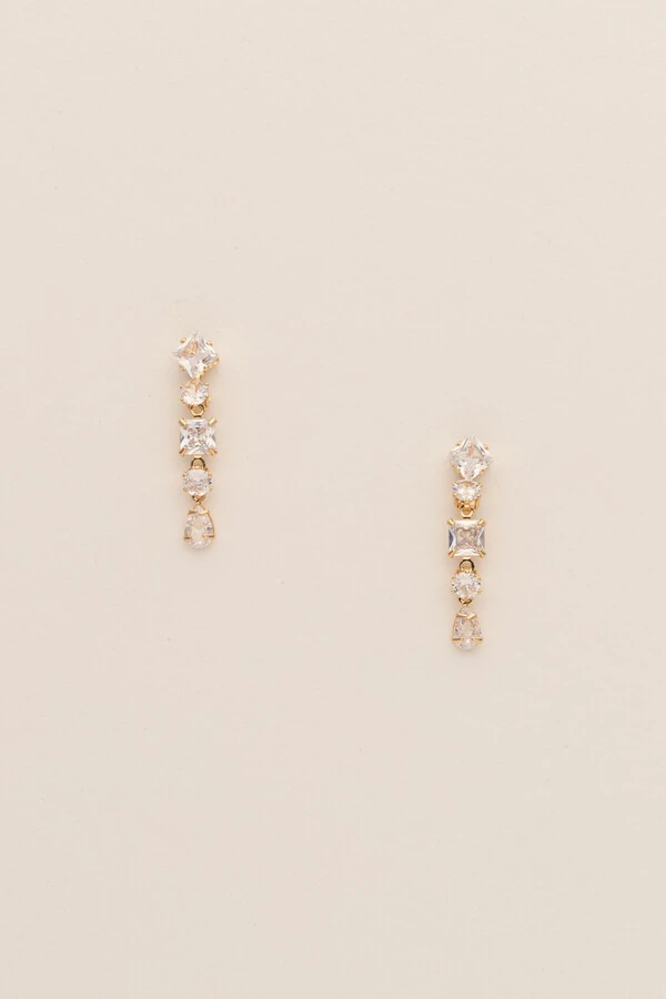 Brinco Cascata Mix Zircônia Banho Ouro 18K