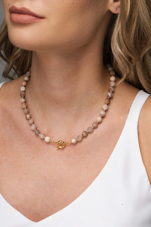 Colar Pedra da Lua Facetada Banho Ouro 18k