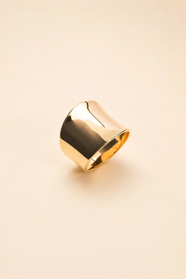 Anel Largo Liso Banho Ouro 18K