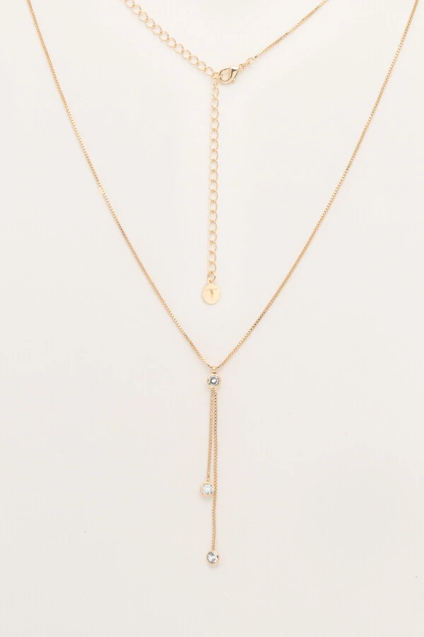 Colar Gravata Zircônias Banho Ouro 18K