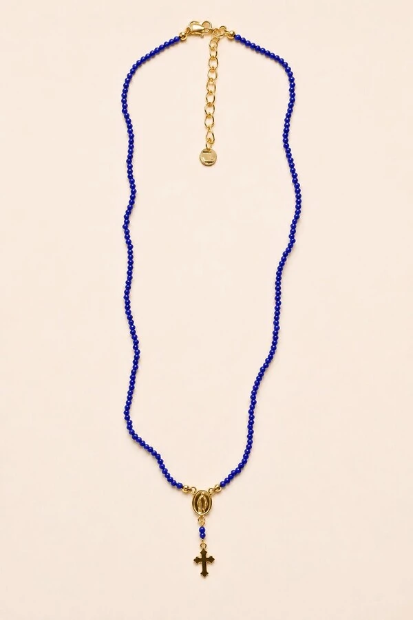 Colar Tercinho Mini Zircônia Azul Banho Ouro 18K