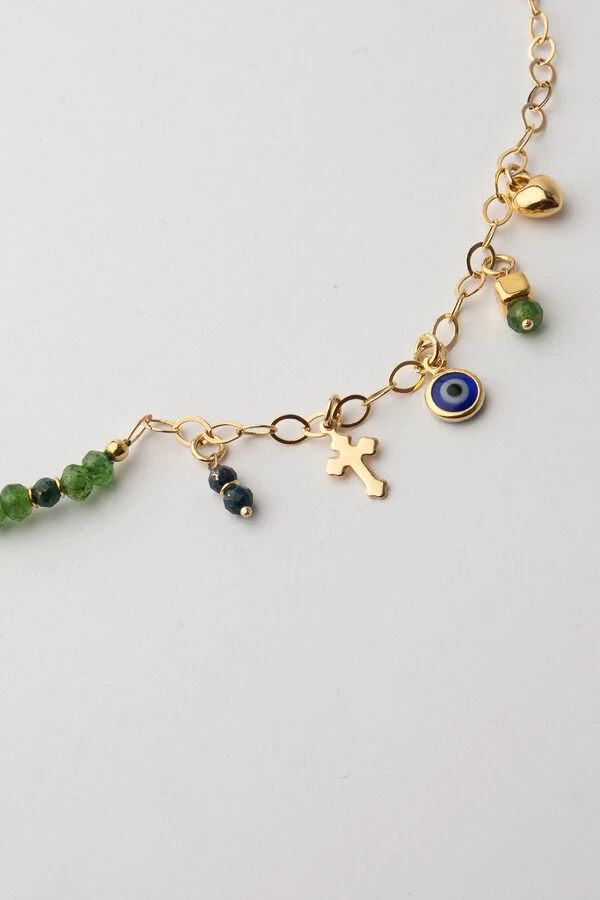 Pulseira Jade Green Pingentes Banho Ouro 18K