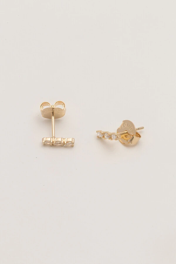 Brinco Mini Palito Zircônia Banho Ouro 18K