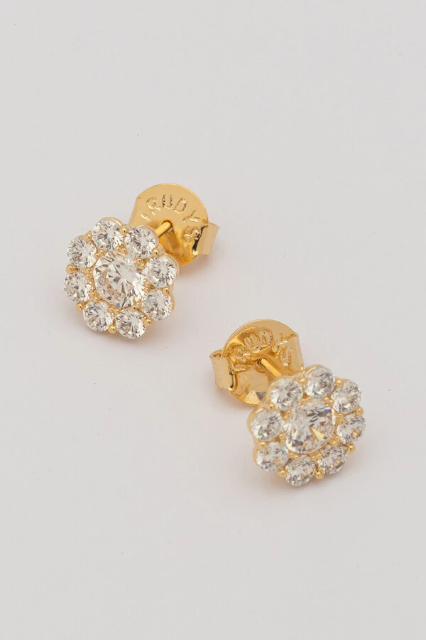 Brinco Flor Zircônia Banho Ouro 18K