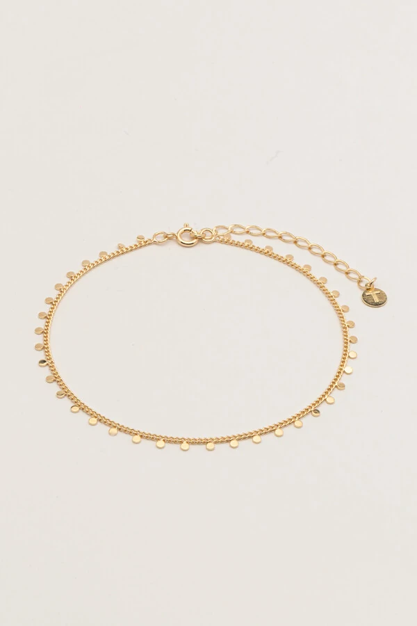 Tornozeleira Mini Plaquinhas Banho Ouro 18K