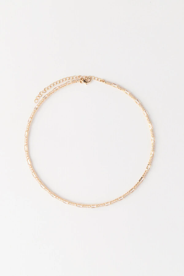 Colar Aro Dourado Zircônia Baguete