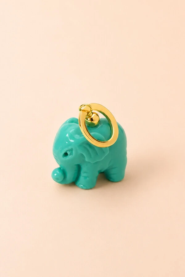 Pingente Elefante da Sorte Turquesa Banho Ouro 18K