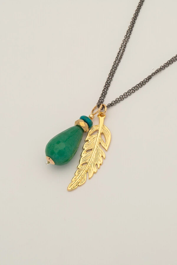 Colar Gaia Gota Jade Verde Banho Ouro 18k