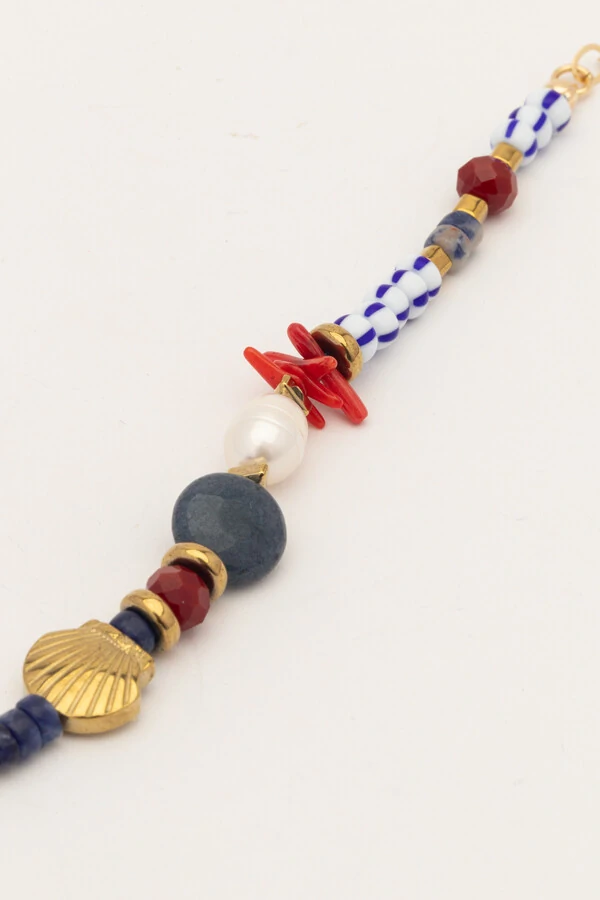 Pulseira Sodalita Pérola Natural Banho Ouro 18K