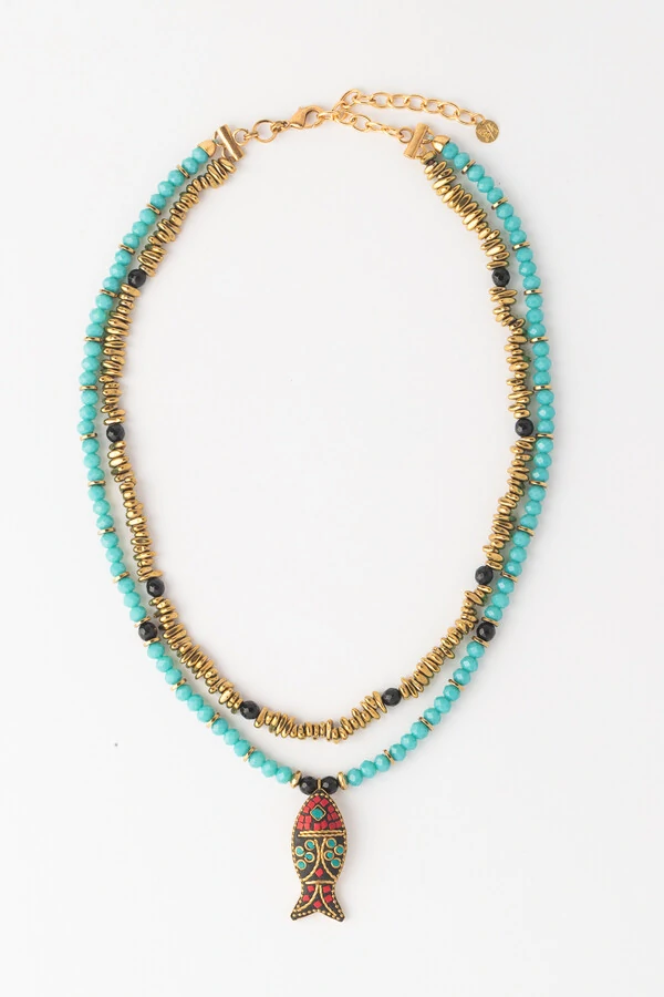 Colar Duplo Ouro Vintage Peixe Ibiza