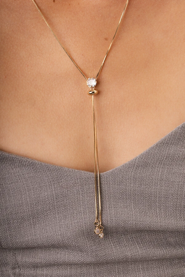 Colar Gravata Dourado Ponto de Luz