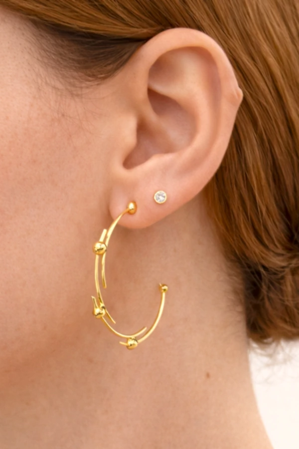 Brinco Dourado Argola Esferas