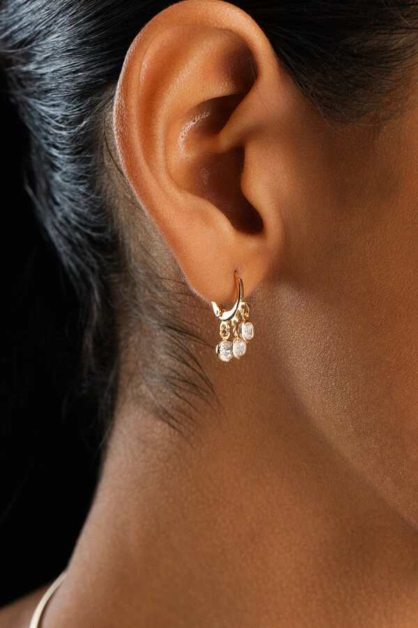 Brinco Argolinha Zircônia Cristal Banho Ouro 18K