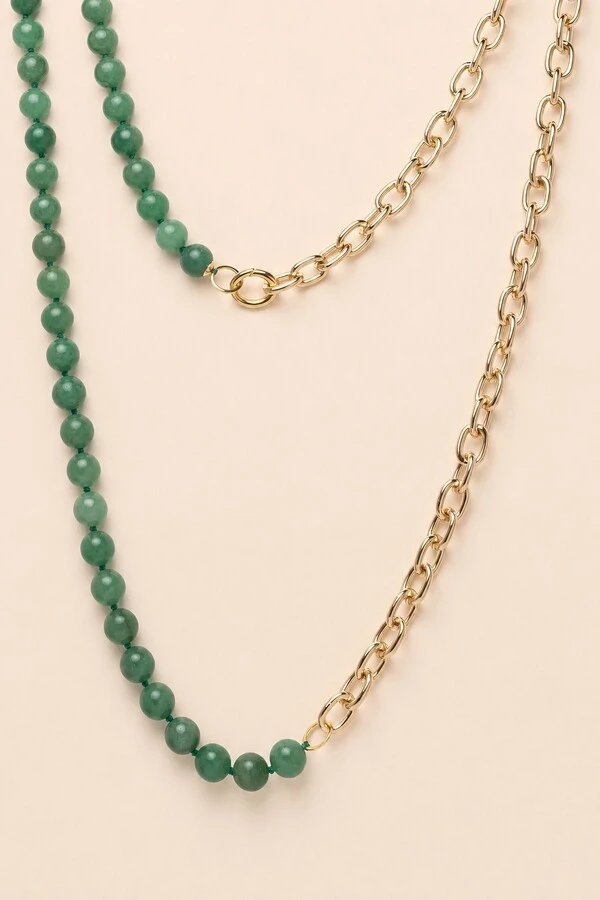 Colar Dourado Jardins 2 em 1 Jade Verde