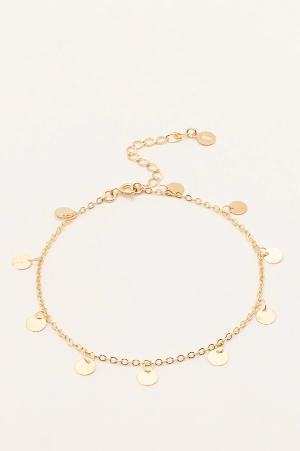 Tornozeleira Plaquinhas Banho Ouro 18K