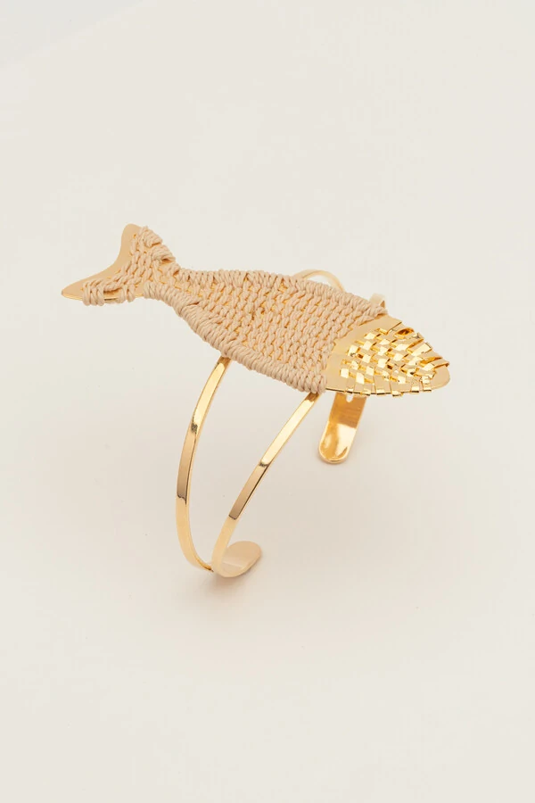 Pulseira Dourada Bracelete Peixe Palha