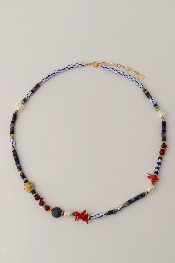 Colar Sodalita Pérola Natural Banho Ouro 18K