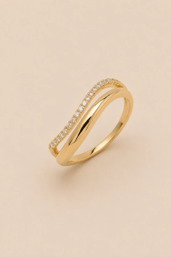 Anel Ondas Zircônia Banho Ouro 18K