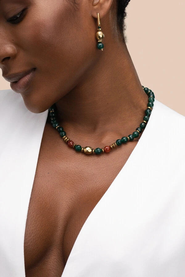 Colar Gaia Jade Verde Banho Ouro 18K