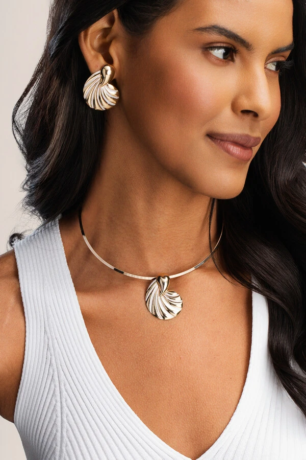 Colar Aro Gota Ondas Resina Madrepérola