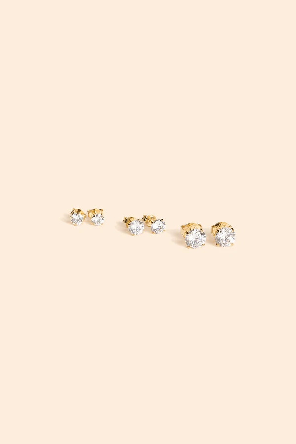 Brinco Trio Ponto De Luz Zircônia Banho Ouro 18k