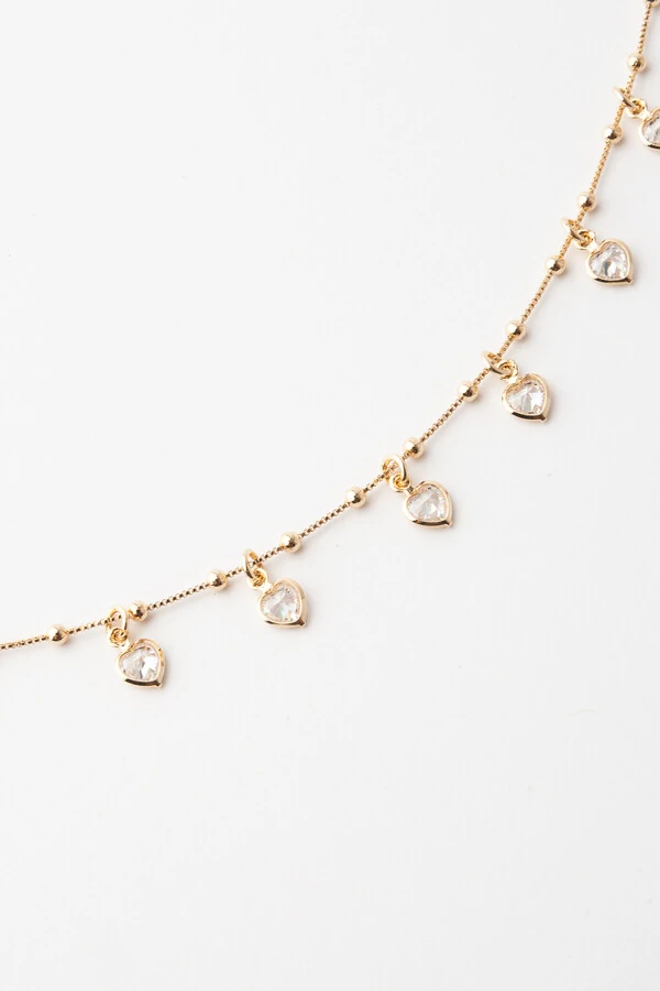 Pulseira Bolinhas e Corações Zircônia Banho Ouro 18K