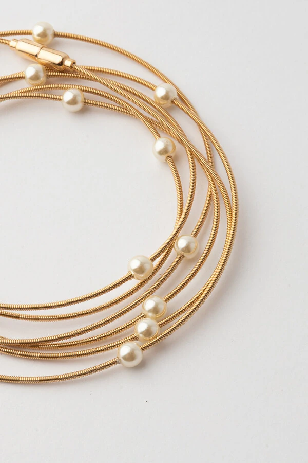 Pulseira Corda de Violão Pérola Dourado