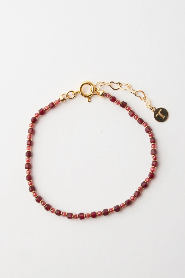 Pulseira Eloysa Jade Rubi Banho Ouro 18K